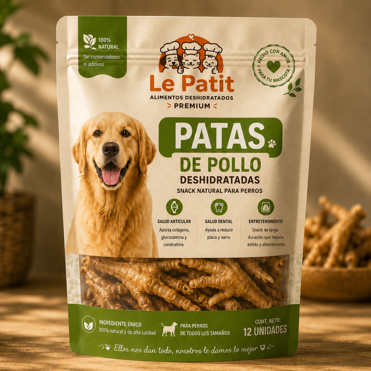 PATITAS DE POLLO DESHIDRATADAS 12 UNIDADES